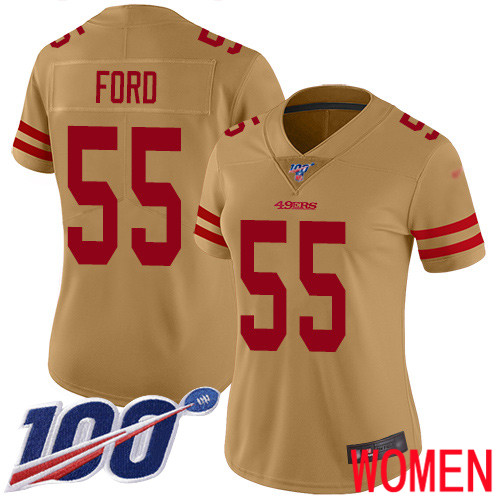 San Francisco 49ers Limited Gold Women Dee Ford NFL Jersey 55 100th Season Vapor Untouchable Inverted Legend